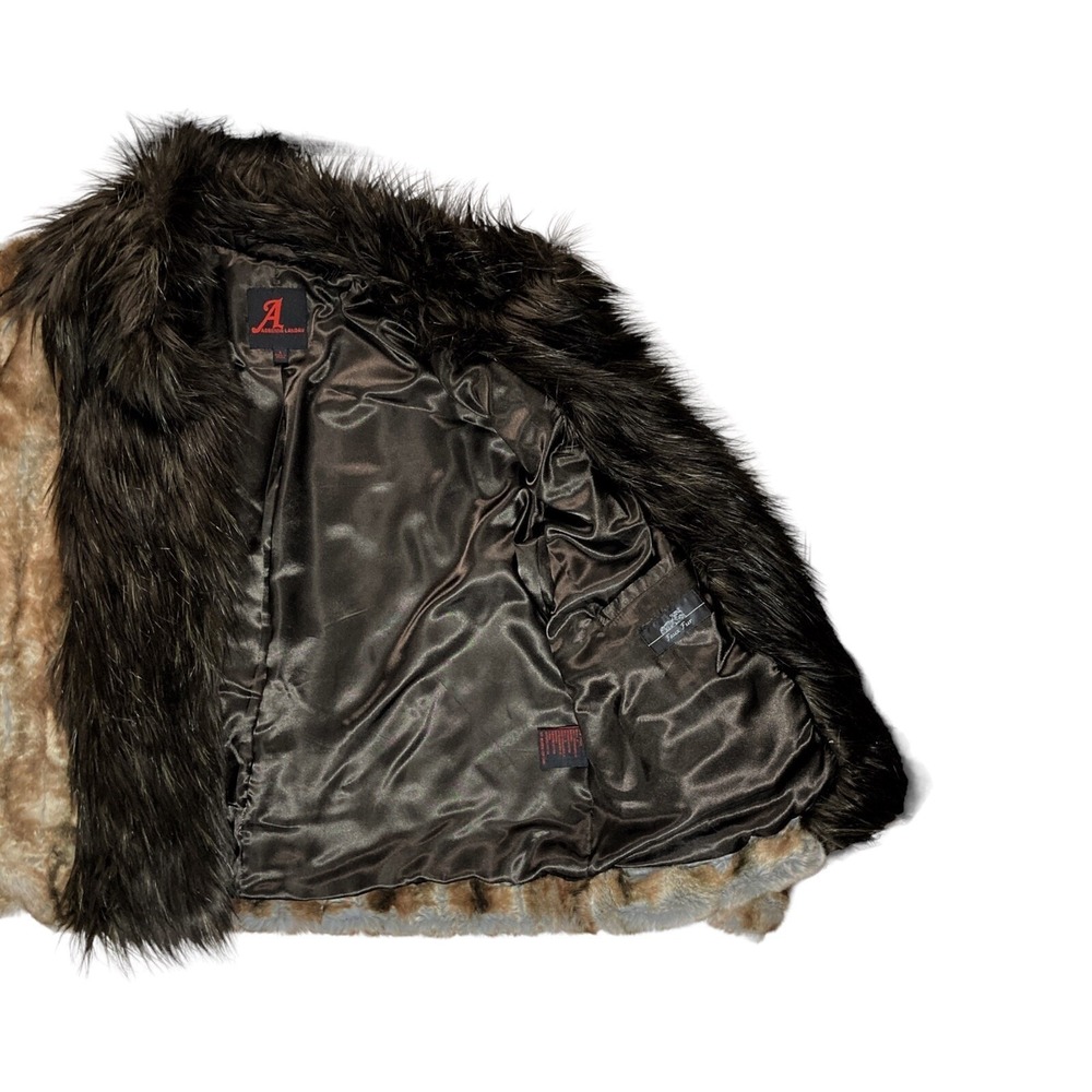 Adrienne Landau Size LARGE Faux FUR JACKET Coat Long Fur Collar Lapel Brown NWOT - Picture 6 of 13